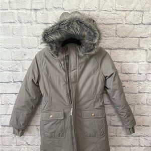 Cat & Jack Gray Hooded Parka with Faux Fur Trim